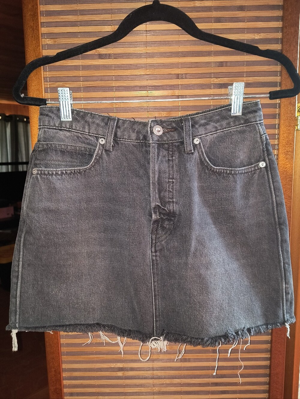 Free People We The Free Women's Black Denim Mini Skirt - Distressed Hem